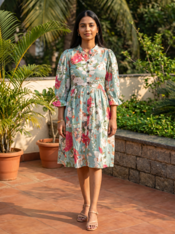MINT BLOSSOM BUTTOM DOWN DRESS