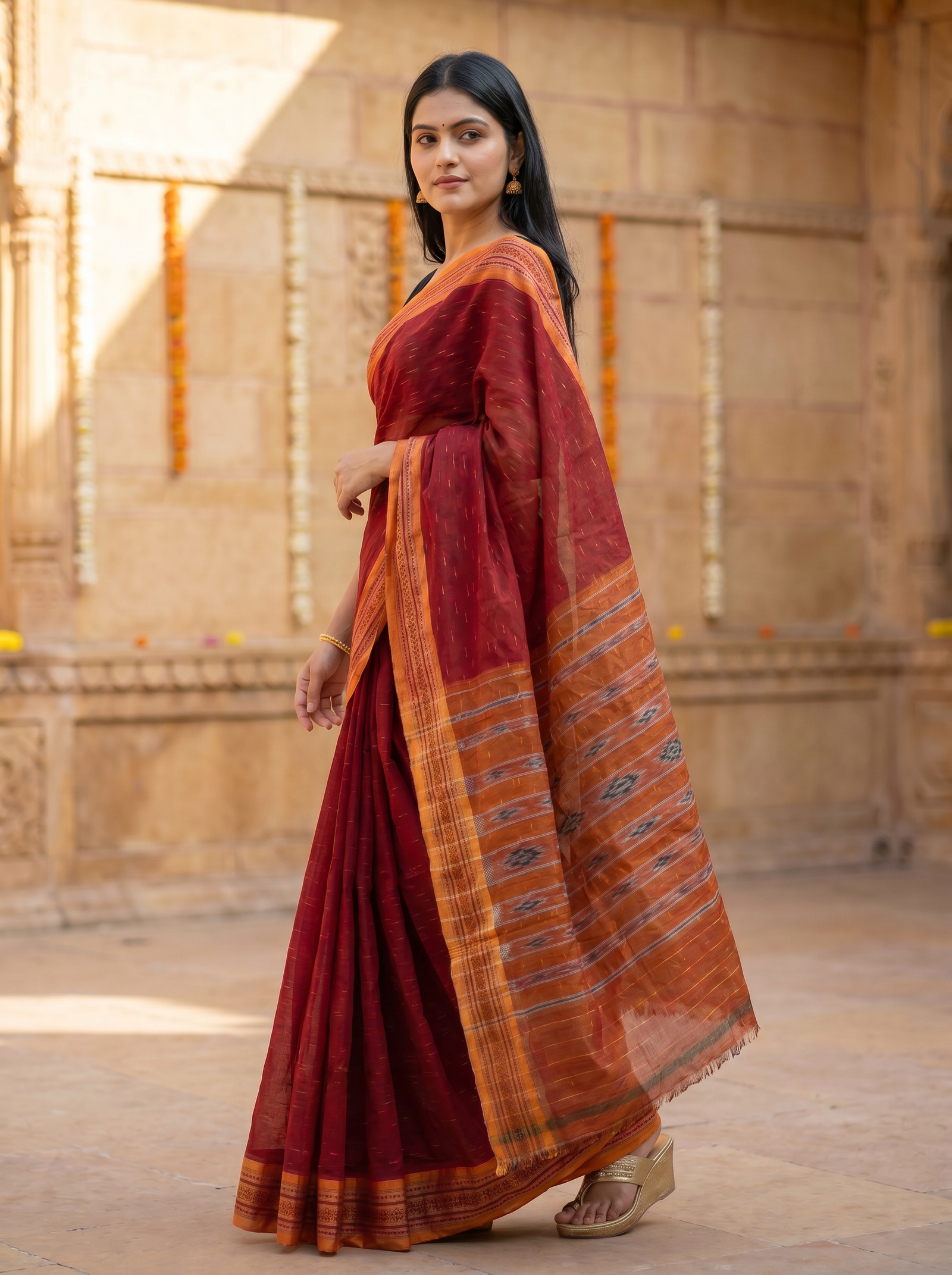sambalpuri red saree wide border 4