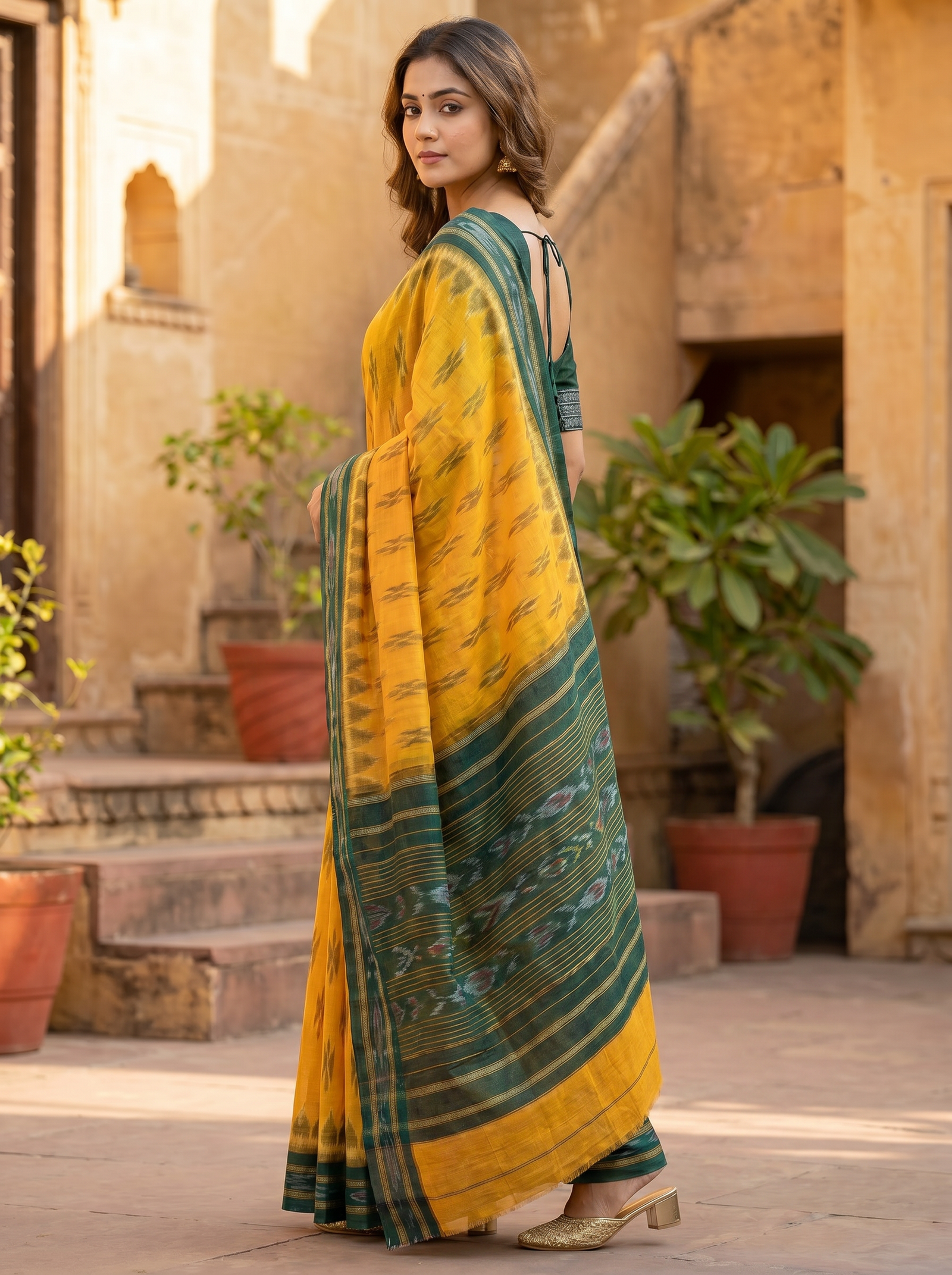 sambalpuri_yellow_green_saree_Turned-Side-1777977163453